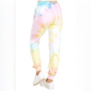 Dream side women’s size medium tie-dyed joggers with orange beach,Al down leg‎